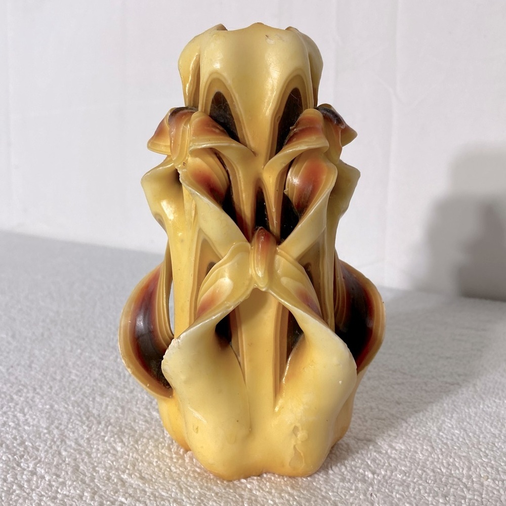 Vintage 70s Handmade Hand Carved Multi Layer Multi Colour Ribbon Wax Candle